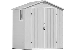 Devoko 6x4 FT Plastic Outdoor Storage Shed - Lockable Resin Tool Shed with Window & Floor - Easy Assembly for Garden, Backyard