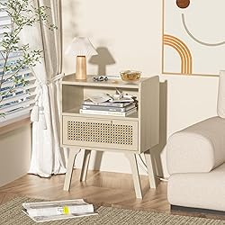 Lerliuo Rattan Nightstand with Charging