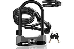 NDakter Bike Locks Heavy Duty Anti Theft，18mm Bicycle Combo U Lock with 5FT Cable, 4-Digit Resettable Combination Electric Scooter Lock with 2Keys and Bracket for Tricycle, Moped, Motorcycle(Gray)
