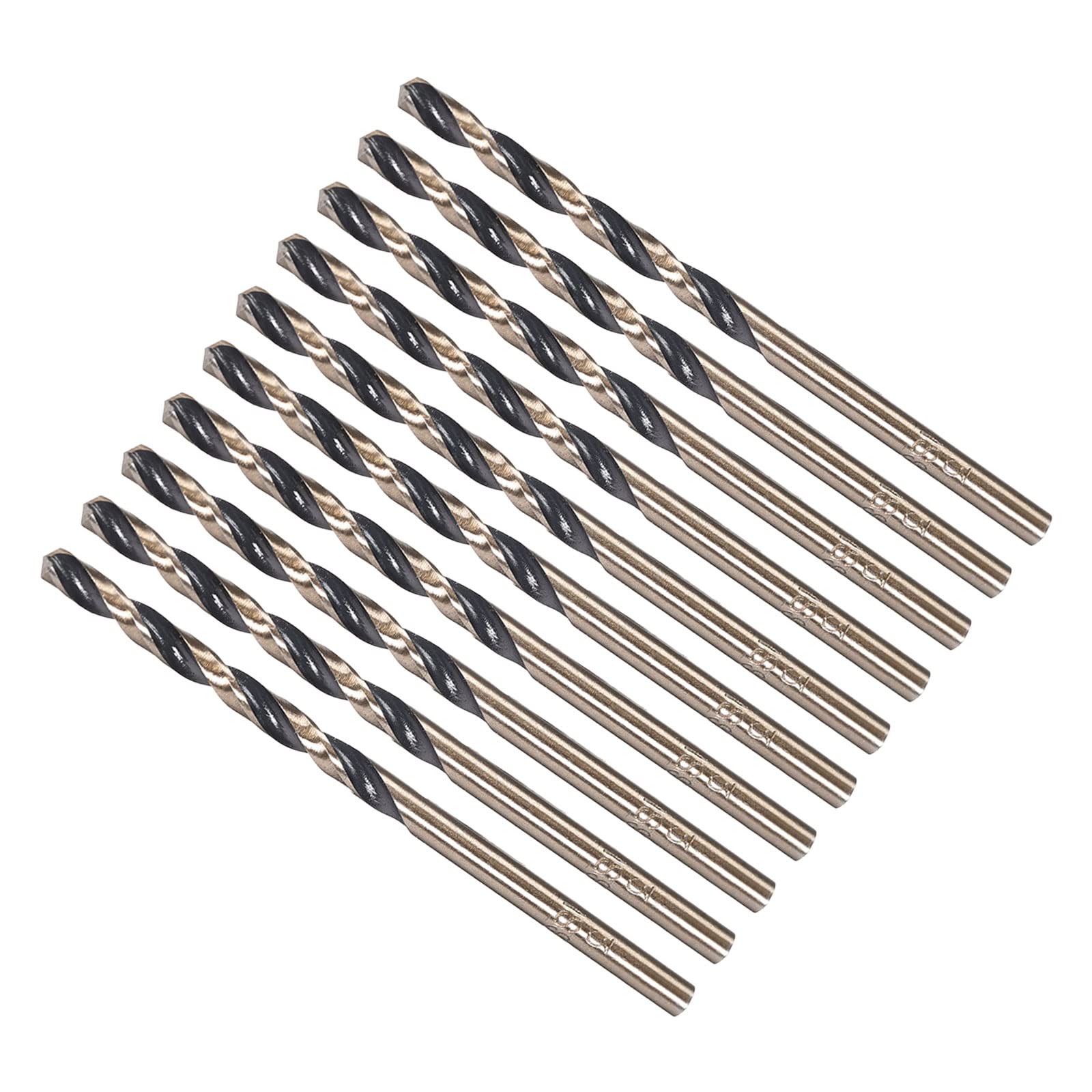 CoCud Twist Drill Bits, 3mm Cutting Edge, Titanium & Nitride Coated High Speed Steel 4341 Round Shank - (Applications: for Stainless Steel Drilling Machine), 10-Pieces