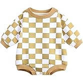 Bafeicao Baby Boy Girl Checkerboard Sweatshirt Romper Organic Cotton Checkered Bubble Romper Oversized Long Sleeve