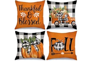 WIOYOI Fall Outdoor Pillow Covers, 18 x 18 inch Set of 4 Waterproof Throw Pillow Cases, Thanksgiving Cushion Decor for Home Outside Patio Front Porch House Farmhouse 2024(Style B)