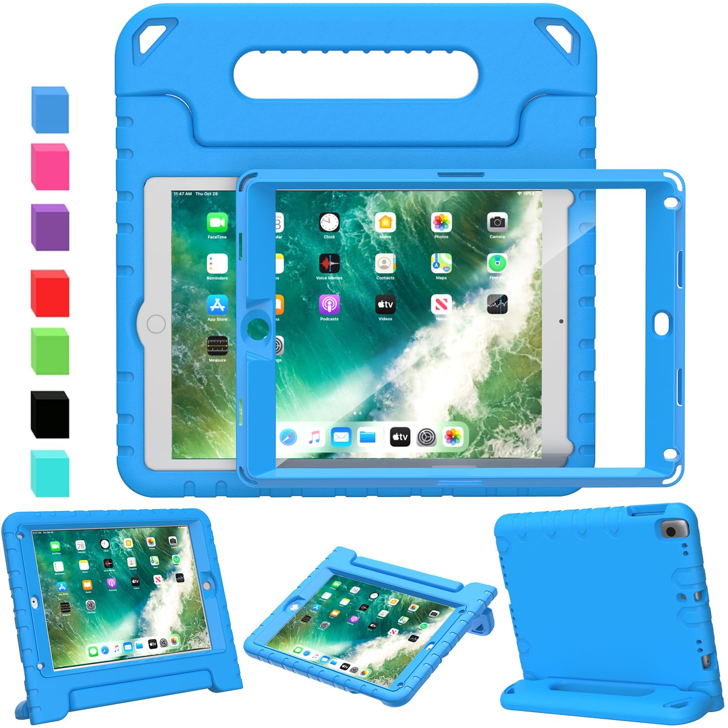 SINSO Kids Case for iPad 9.7 inch 6th Generation 2018/5th Generation 2017/iPad Air 2, Shockproof Lightweight ipad Cover Built in Screen Protector/Handle/Stand, Blue