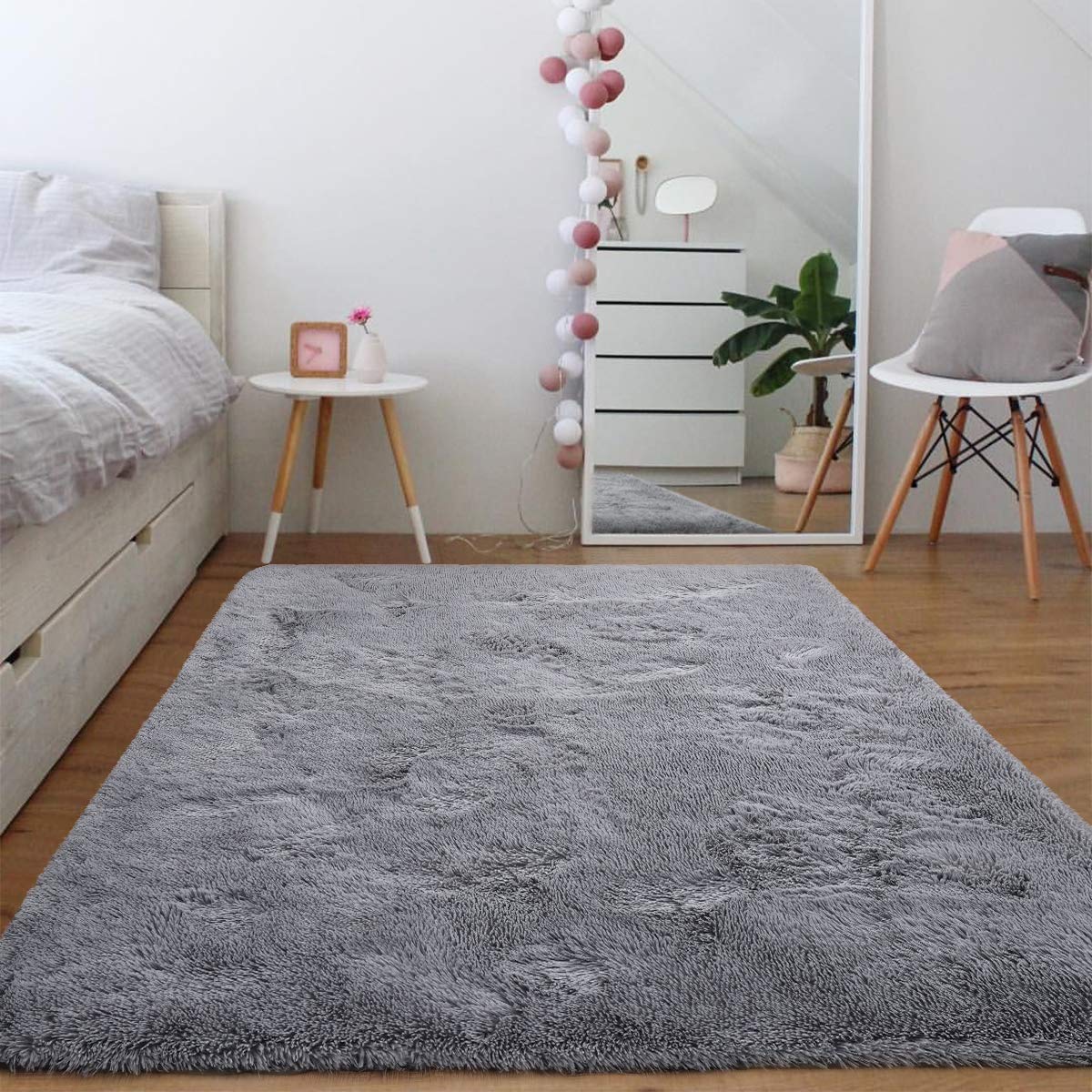 Ompaa Soft Fluffy Area Rug for Living Room Bedroom, 5x8 Grey Plush Shag Rugs, Fuzzy Shaggy Accent Carpets for Kids Girls Rooms, Modern Apartment Nursery Dorm Indoor Furry Decor