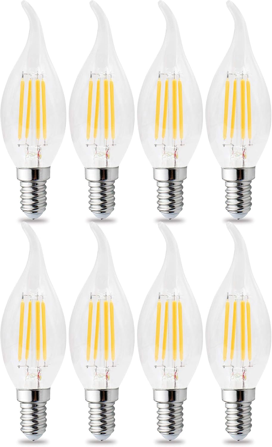 RClorBulb (Pack of 8) 4W E14 Dimmable Classical Glass LED Filament Candle Bulb Warm White C35L AC 220V