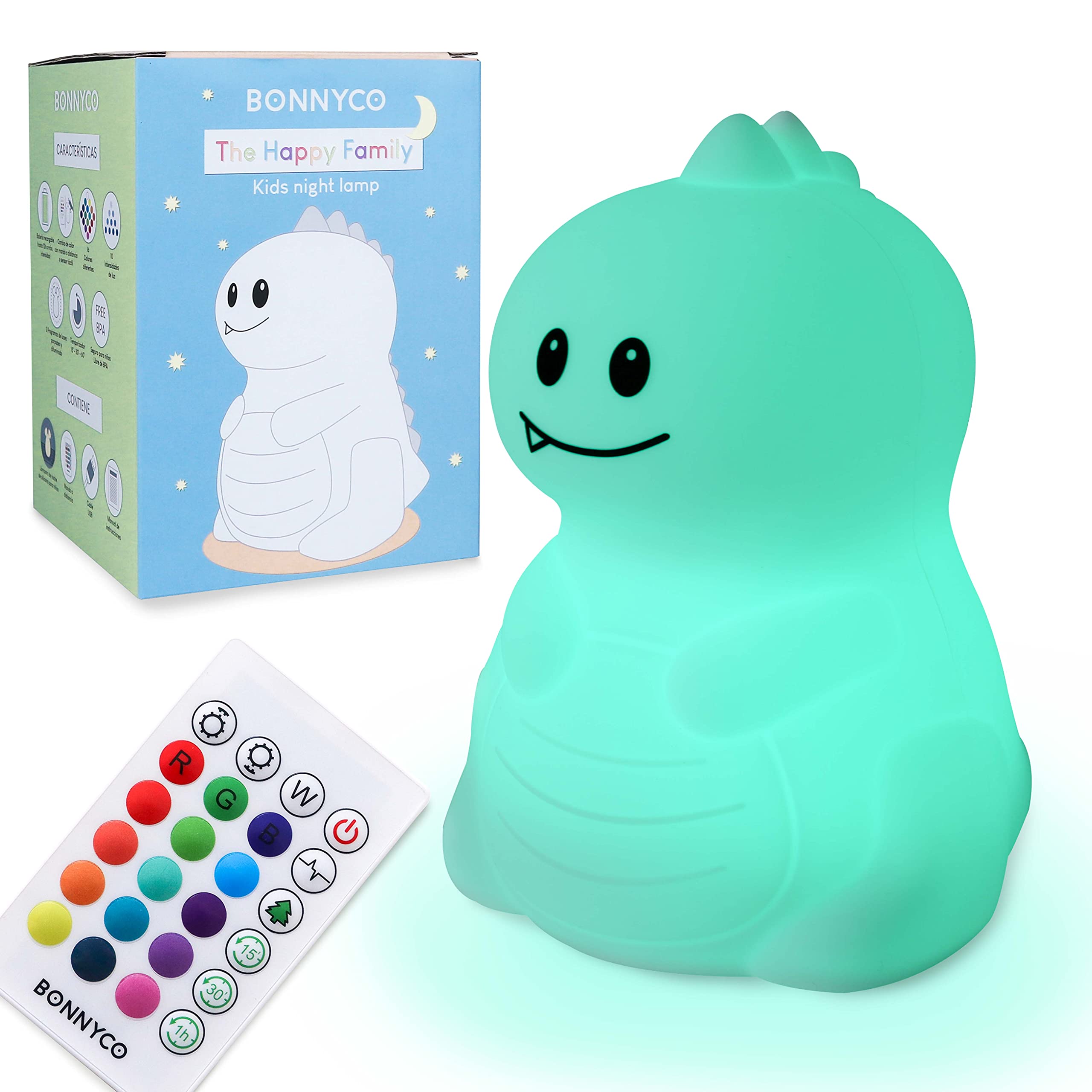 BONNYCO Night Light Kids with Remote and Touch Control 16 Colours. Dinosaur Baby Night Light with Timer, Kids Lamp Silicone BPA Free. Cute Lamp Nightlights for Bedroom, Gifts for Boys Girls