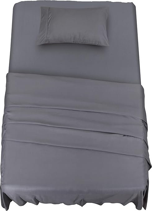 Utopia Bedding Ensemble De Draps En Microfibre Drap Plat Drap Housse Et 1 Taie D Oreiller Pour Lit 90 X 190 Cm Gris Amazon Fr Cuisine Maison