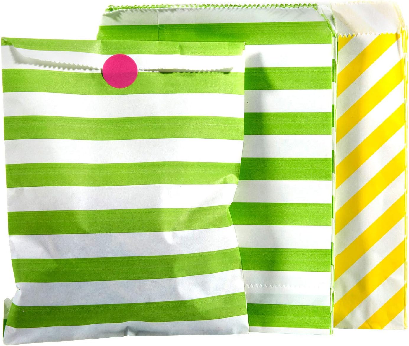 MOOKLIN 50 Packs Colourful Paper Bags with 70 Stickers - Sweetie Bag Candy Bag Bread Bags Kids Treat Bags for Birthday Wedding Celebration Party Supplies (B)