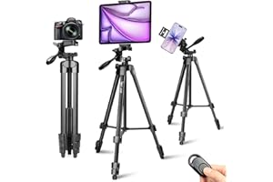Tripod, Lusweimi 73-Inch Camera Tripod for iPad & iPhone, Compatible with 13" Tablet Smartphone/Webcam/Video Camera, iPad Tri