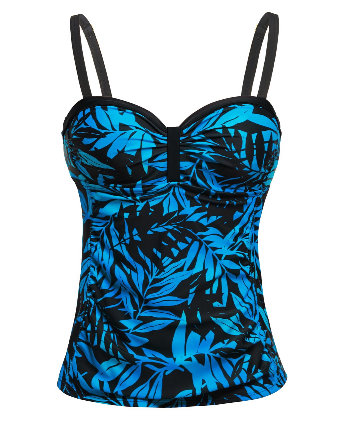 Photo 1 of Talisea Women's Underwire Tankini Top Only Tummy Control Swimsuit Top Push Up Bathing Suit Top No Bottom Blue Black Leaves XL