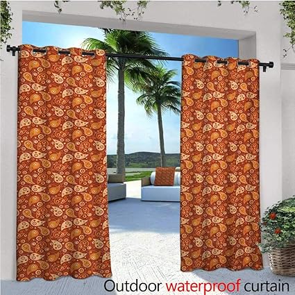 Amazon Com Homehot Orange Outdoor Blackout Curtains Retro Style