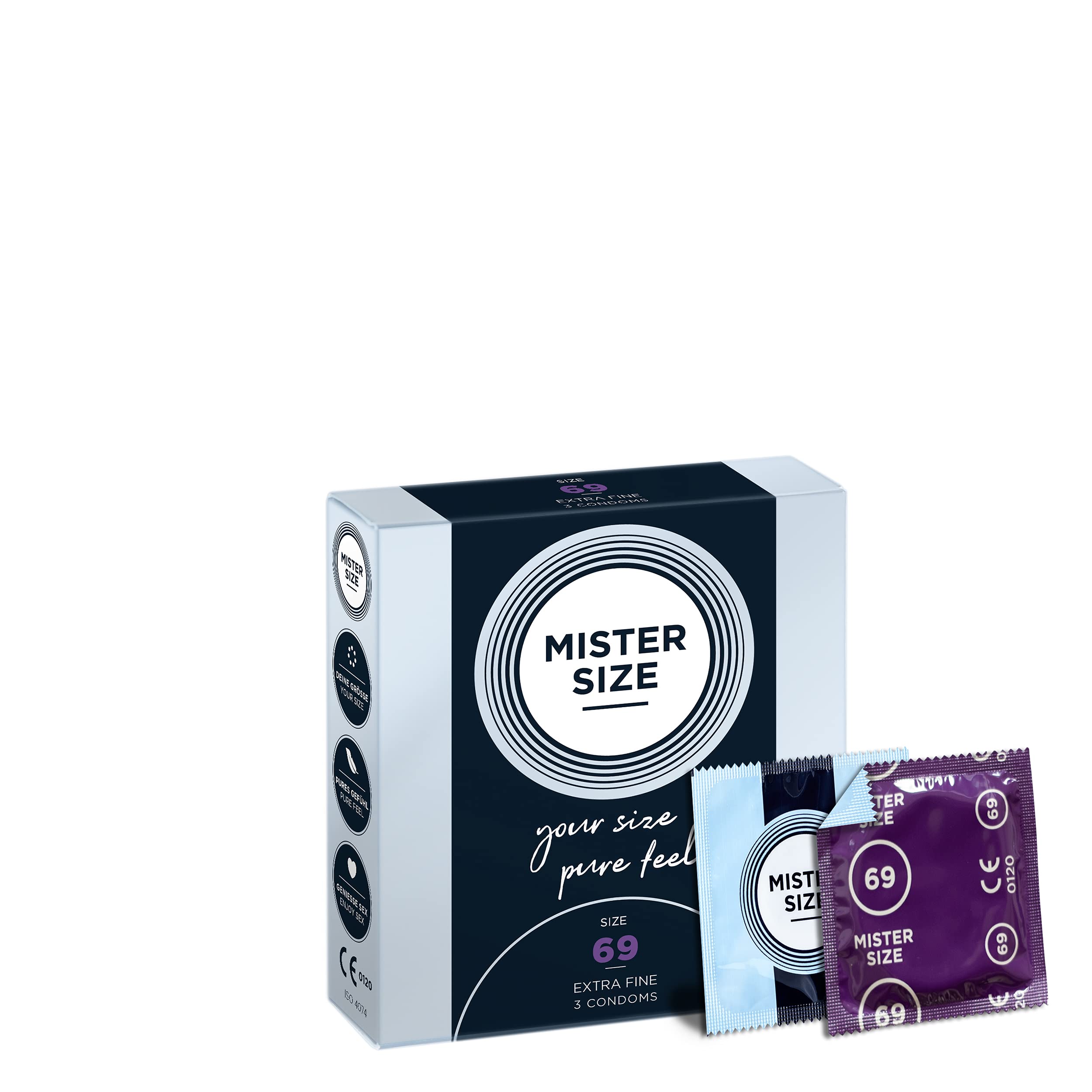 MISTER SIZE 69mm Ultra-Sensitive Condoms for Men - Extra Thin, Extra fine/Made from 100% Natural Rubber Latex in Your Size XXL/Real Feel Pack of 3