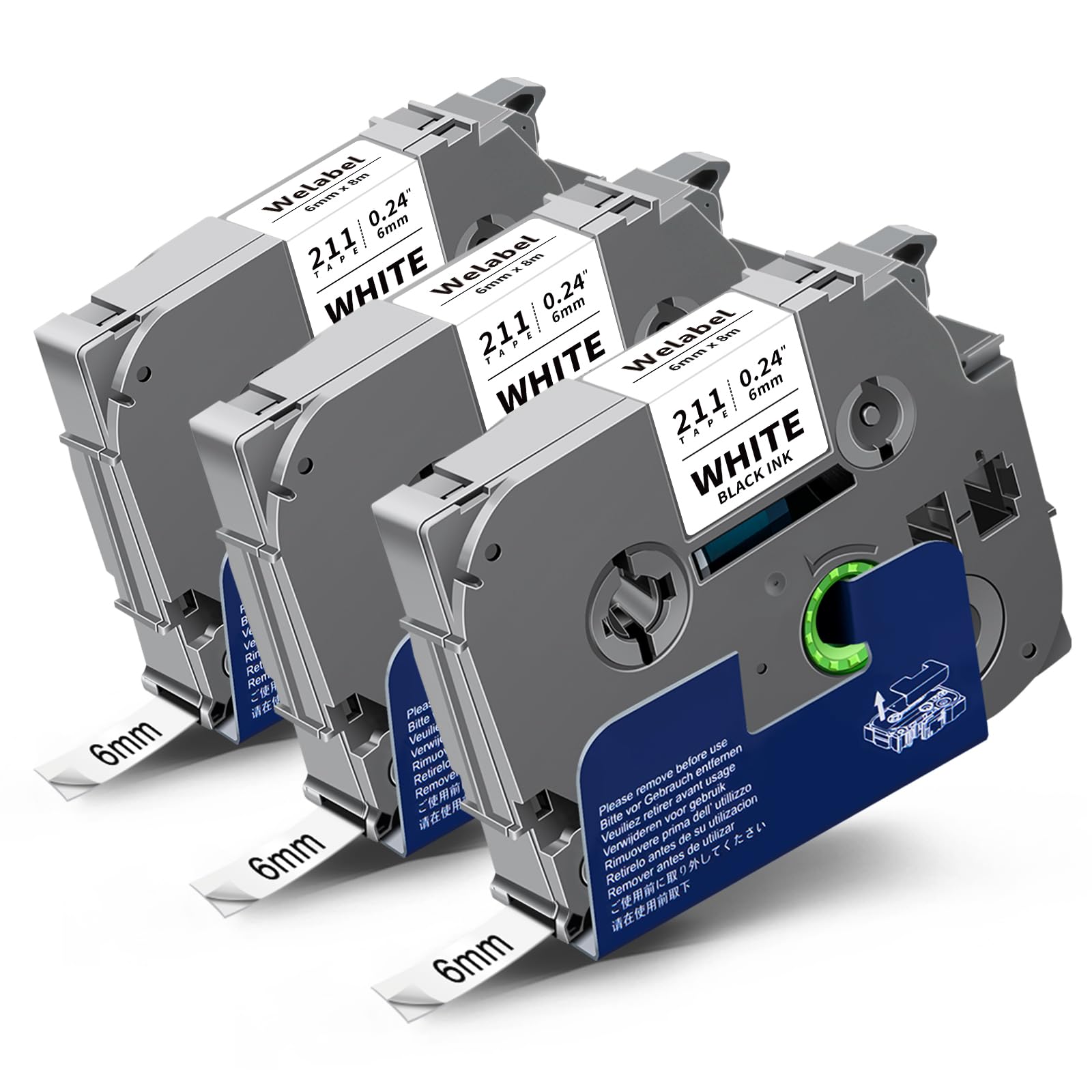 Welabel 3X Compatible Label Tape Replacement for Brother Tze-211 Tze211 Tz Tzc-211 Cassette for Brother PTH101C PTH110 PTH105 6mm x 8m Black on White