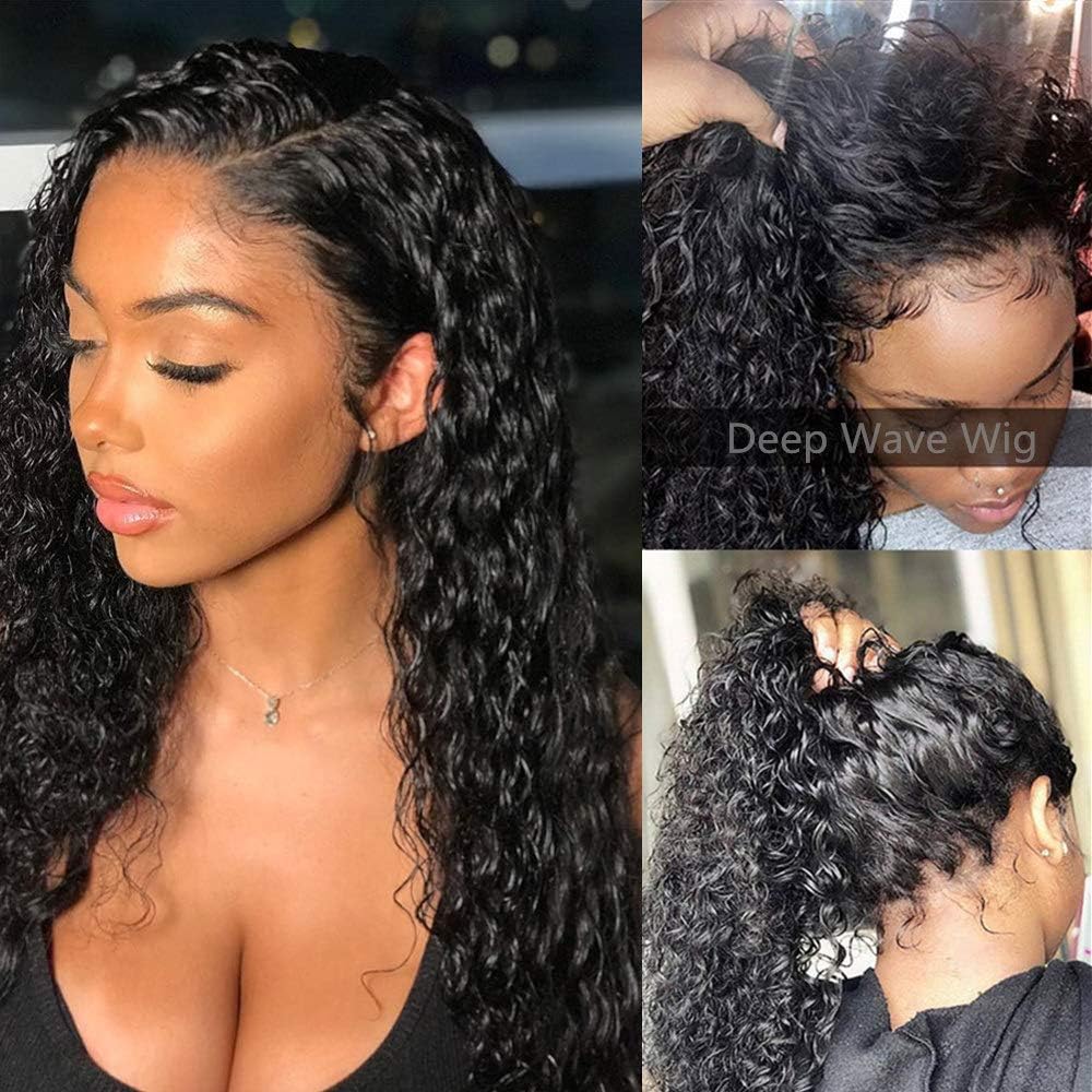 Perstar Lace Front Wig Human Hair Deep Wave Wig Unprocessed Human Hair Wigs For Black Women Curly Human Hair Wig Brazilian Hair Wavy Wig 13x4 Lace Frontal Pre Plucked Lace Front Human Black Wig 22"
