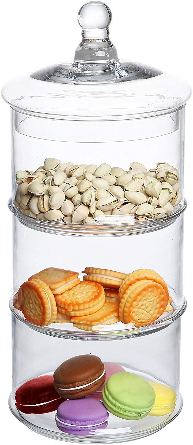 Yinmake Sweet Jars,Hanmade Apothecary Jars Clear Glass Candy Food Canisters,Sugar Decoration Biscuit Tins Storage Containers with Push Top for Wedding,Buffet,Kitchen,Bathhroom(Style 4,Large-1600ml)