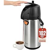 TOMAKEIT Airpot Coffee Dispenser Thermal with Pump,3L/102 Oz Insulated Stainless Steel Large Airpot Coffee Carafe Lever Action for Hot/Cold Water,Thermal Carafe for Hot Cocoa for Parties