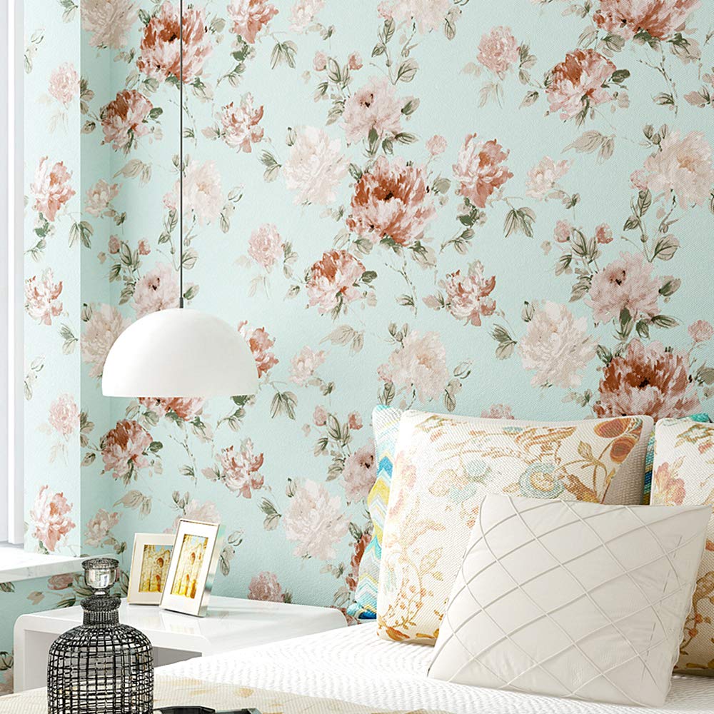 Blooming Wall Green Penoy Flower Wallpaper For Walls Wall Mural For Livingroom Bedroom Bathroom 57 Square Ft Roll Green Background Amazon In Home Improvement