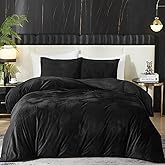 Ivellow Velvet Duvet Cover Set Black Duvet Cover Queen Size 3Pcs Ultra Soft Comforter Cover Breathable Solid Luxury Flannel Velour Duvet Cover Zipper Closure Corner Tie