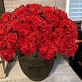 BSMYBO 6PCS Artificial Geraniums Outdoor Flowers, Faux Red Geraniums Artificial Flowers Plants Outdoor UV Resistant Plants, Realistic Silk Flowers for Cemetery, Front Porch Decor, Table Centerpiece