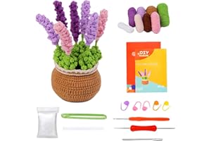 HNRLOY Crochet Kit for Beginners, Potted Plants DIY Crochet Starter Set with Lavender Yarn - Includes Knitting Crochet Kit for Kids & Adults