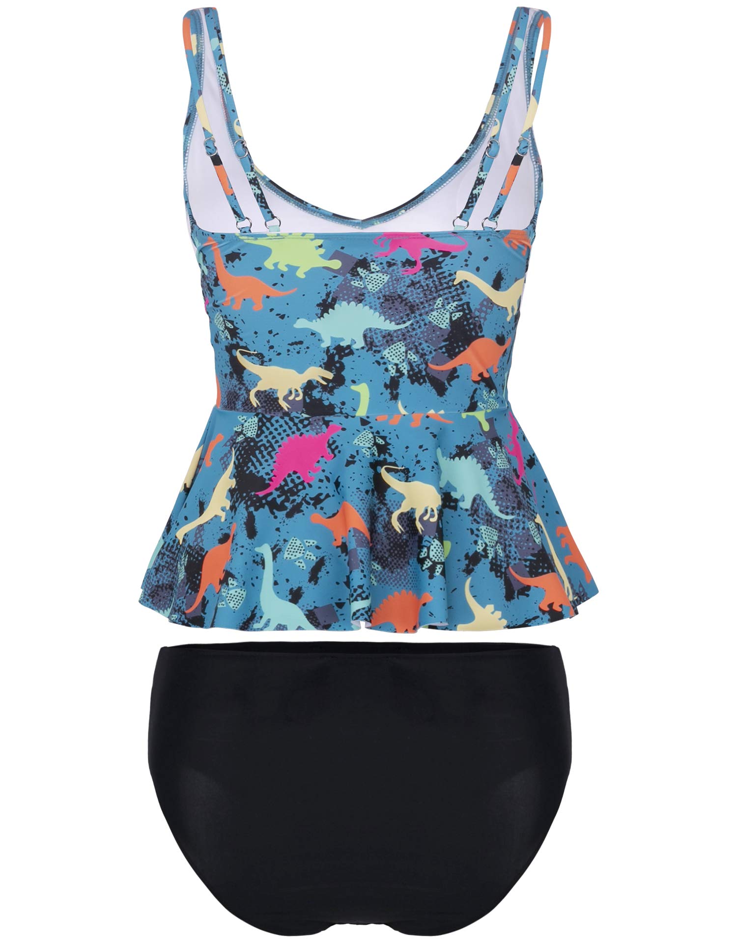 Verano Playa Women Two Piece Tankini Swimsuit Ruffle Floral Racerback Top HighCut High Waisted Tummy Control Bathing Suit