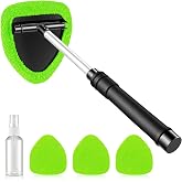 JUSTTOP Windshield Cleaner Tool, Car Interior and Exterior Window Cleaning Kit with Extendable Handle &amp; 4 Reusable Microfiber Pads, Auto Glass Wiper Brush Kit for Car &amp; Home Windows (Green)