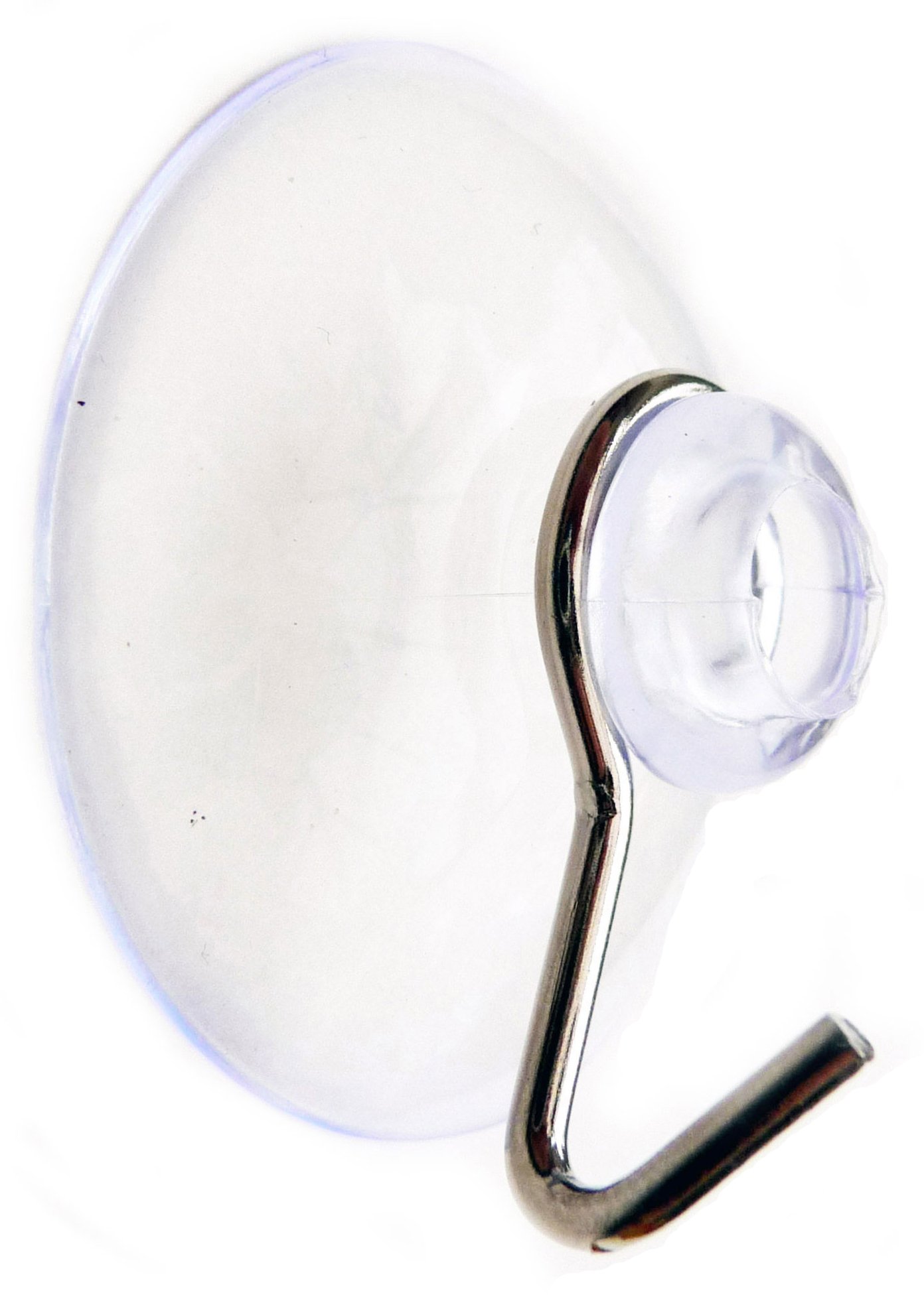 Pack of 4 x 40mm - 45mm Diameter (just over 1 1/2") Standard Suction Cups/Suckers with Wire/Metal Hook and Mushroom Head by rubbersuckers UK. Plain, clear vinyl/PVC. Packet size (x4).