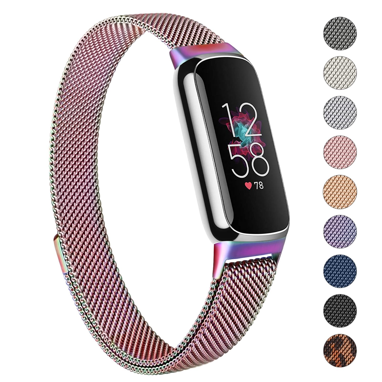 Vancle Strap Compatible with Fitbit Luxe Straps for Women Men, Stainless Steel Mesh Loop Adjustable Wristband Replacement Strap (Colourful)
