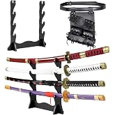Adust Carbon Steel Roronoa Zoro Swords, Real Metal Anime Sword, Roronoa Zoro Cosplay Costume 41 inch Overall, Japanese Zoro Katana Samurai Sword 3-Piece Set/4-Piece Set
