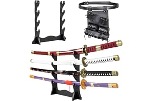 Adust Carbon Steel Roronoa Zoro Swords, Real Metal Anime Sword, Roronoa Zoro Cosplay Costume 41 inch Overall, Japanese Zoro Katana Samurai Sword 3-Piece Set/4-Piece Set