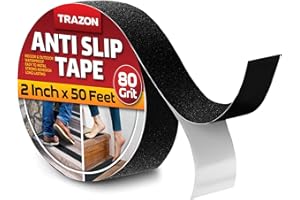 TRAZON Grip Tape - Heavy Duty Anti Slip Tape for Stairs Outdoor/Indoor Waterproof Safety Non Skid Roll for Stair Steps Traction Tread Staircase Grips (2 Inch x 50 Feet, Black)
