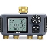 Insoma Water Timer with Brass Inlet &amp; Outlet, 4 Independent Zones Outdoor Hose Timer for Garden Faucet with Auto/Manual/Rain Delay Mode, IPX5 Waterproof, Sprinkler Irrigation Controller for Yard Lawn