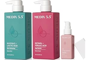 Medix 5.5 Anti Aging Skin Care 3PC Set | Retinol Body Cream + Exfoliating AHA Glycolic Acid Foaming Face Wash & Body Wash + Hyaluronic Acid Serum Booster, Cleanse + Treat + Hydrate Skincare Set, 3PC