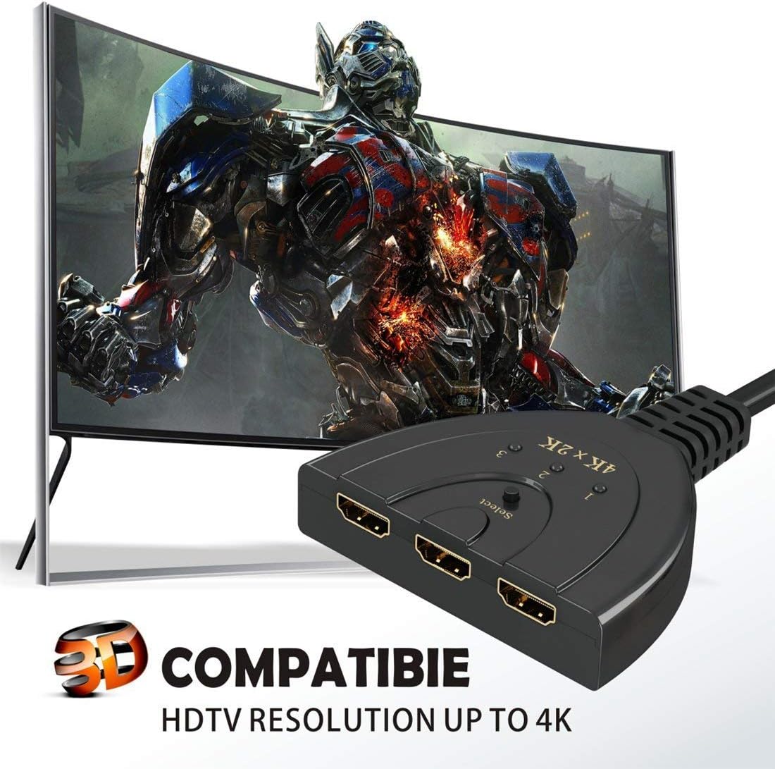 HDMI Switch,GANA 3 Port 4K HDMI Switch 3x1 Switch Splitter with Pigtail Cable Supports Full HD 4K 1080P 3D Player: Electronics