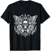 Butterfly Skull Floral Dark Art Gothic Tattoo Style T-Shirt