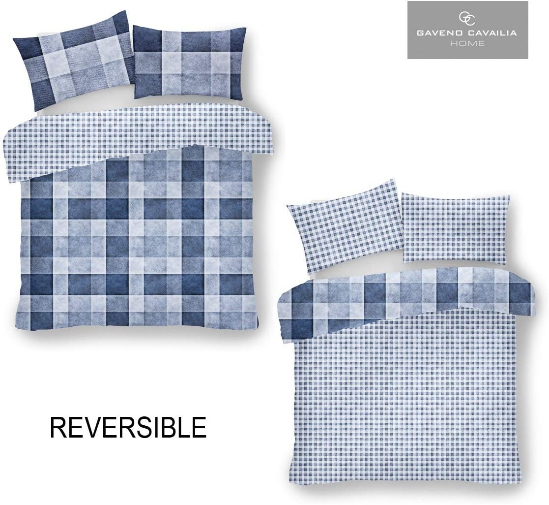GC GAVENO CAVAILIA Polycotton Checked Duvet Cover Double (200cm x 200cm) - Quilt Bedding Set Double Bed with 2 Pillow Cases - Blue - Image 3