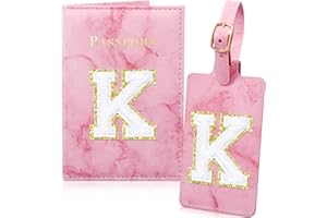 GIESIERY Bridesmaid Proposal Gifts 2 Pack Pink Passport Holder Initial Lugguage Tag Set Marble Passport Case Travel Suitcase Tag Leather Passport Wallet Cover for Bachelorette Party Favors Bridal Party