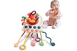 PRAGYM Baby Toys 6 to 12 Months, Sensory & Montessori Toys for 1 Year Old, Octopus Pull String Toys, Travel & Teething Toys for Car Seat, Baby Girl Boy Gifts for 6, 9, 12, 18 Months Infant Toddler