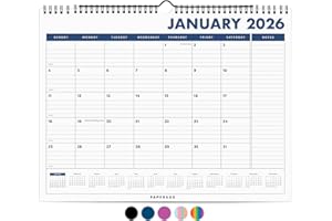 PAPERAGE 2026 Calendar, 12 Months (January 2026 - December 2026), Medium (11.5 in x 14.75 in), Minimalist Wall and Desk Calendar with Monthly Views, Yearly Plans & Notes Section – Navy