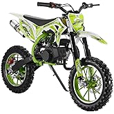 50cc 2-Stroke Dirt Bike for Kids 6-14 - 30MPH Gas Powered Mini Motorcycle | Front &amp; Rear Dual Disc Brakes | Easy Pull Start | 10-Inch Tire | Full Suspension | EPA Approved | Uphill &amp; Off-Road
