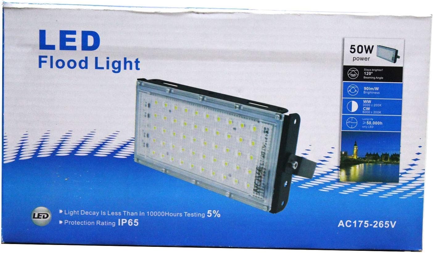 Improvhome led 50 watt LED watt Ultra Thin Slim IP66 IP6667/50 LED Flood Outdoor Light Cool White Waterproof