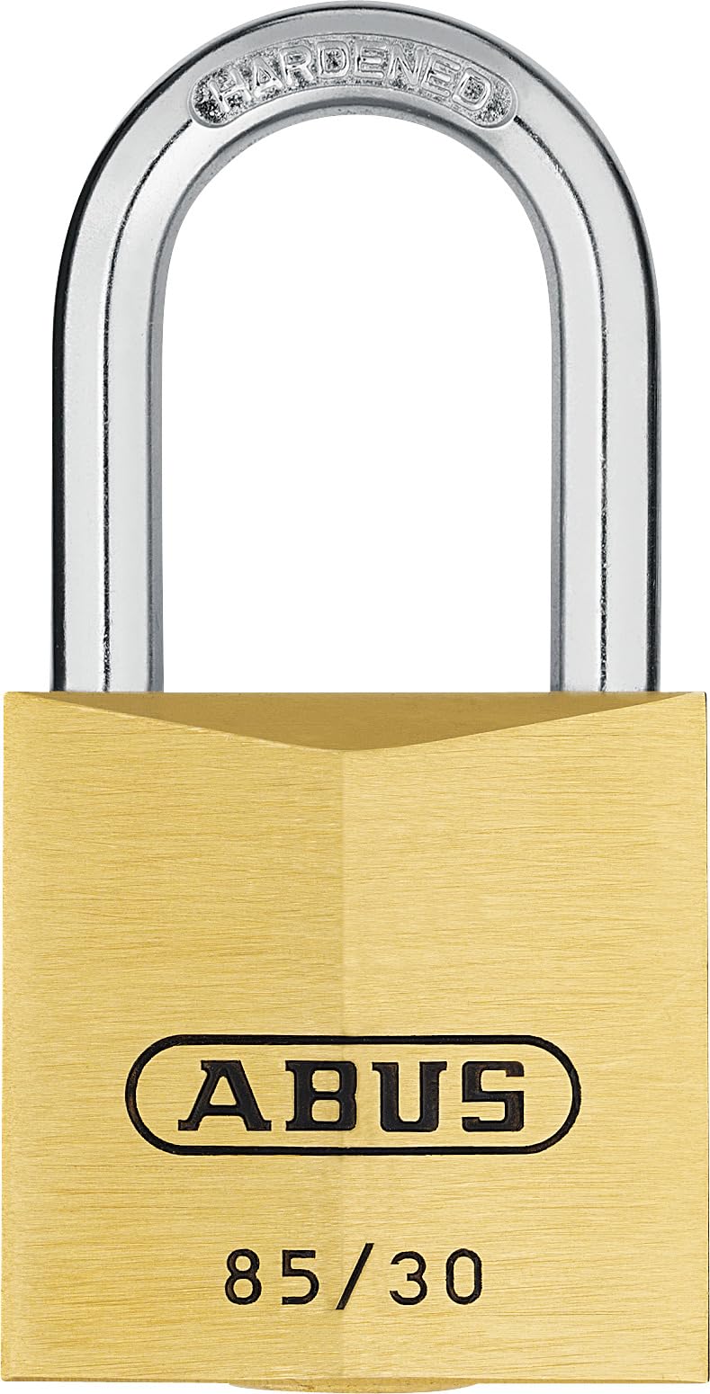 ABUS Padlock Brass 85/30HB24 - with high Shackle - for Cellar Doors, Sheds, Garage and Much More - Weatherproof - Hardened Steel Shackle - ABUS Security Level 5