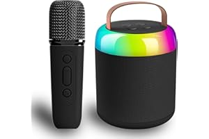 ANBURI Mini Karaoke Machine for Kids Age 4-12, Bluetooth Speaker with 1 Wireless Microphone and LED Lights, Christmas Birthday Gifts for Girls Boys Adults