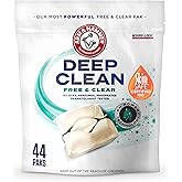 ARM & HAMMER Deep Clean Free & Clear Power Paks Concentrated Laundry Detergent, Free of Dyes, Perfumes and Phosphates, Dermatologist Tested, 44 Count