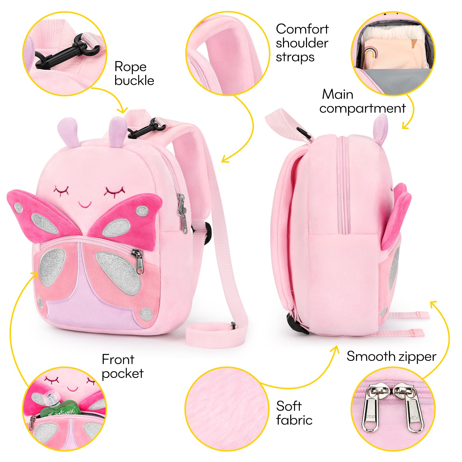 mibasies Toddler Backpacks for Girls 2-4: Plush Backpack -3D Animal Cartoon Mini Travel Bag -10 inch Toddler Backpack Leash