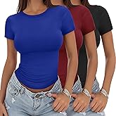 YGOODM Womens Slim Fit T Shirts 3 Pack Y2K Basic Tops Short Sleeve Crewneck Tshirts Summer Casual Fashion Soft Tees for Teens