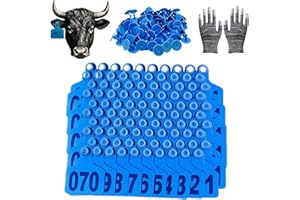 DDNRTXS 100PCS Cattle Ear Tags, Plastic Livestock Cow Ear Tags for Cattle Sheep Goats Pigs Deer, Numbered 001-100 for Farm Animal Identification, with Work Gloves (Blue, Cow)