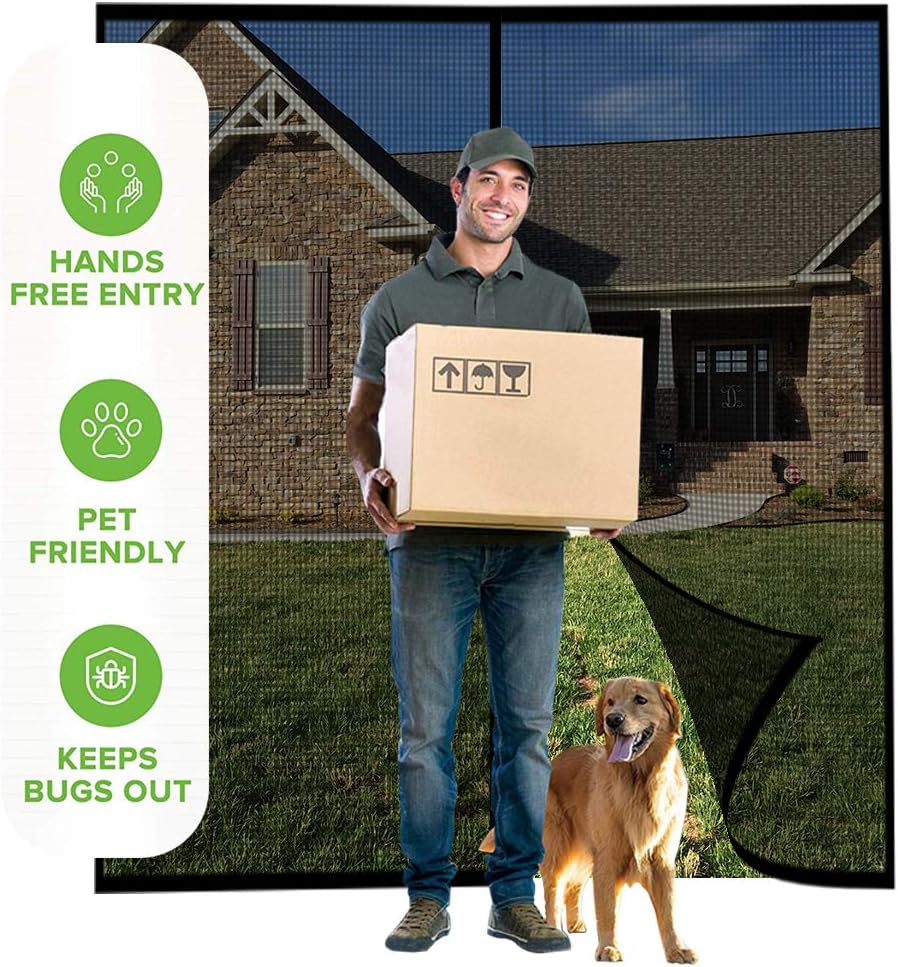 Garage Door Screen - 2 Car 16x7Ft Magnetic Closure Heavy Duty Weighted Bottom Screen Self Sealing Fiberglass Mesh Retractable Net - Easy Assembly & Pass-Through(Black) - - 