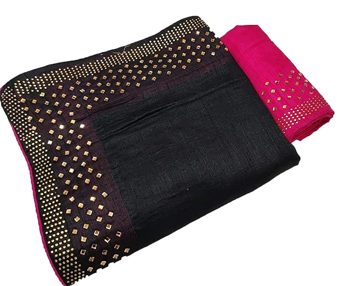 Blue Wish Womens Pure Sana Silk Saree With Diamond Stones (Black)