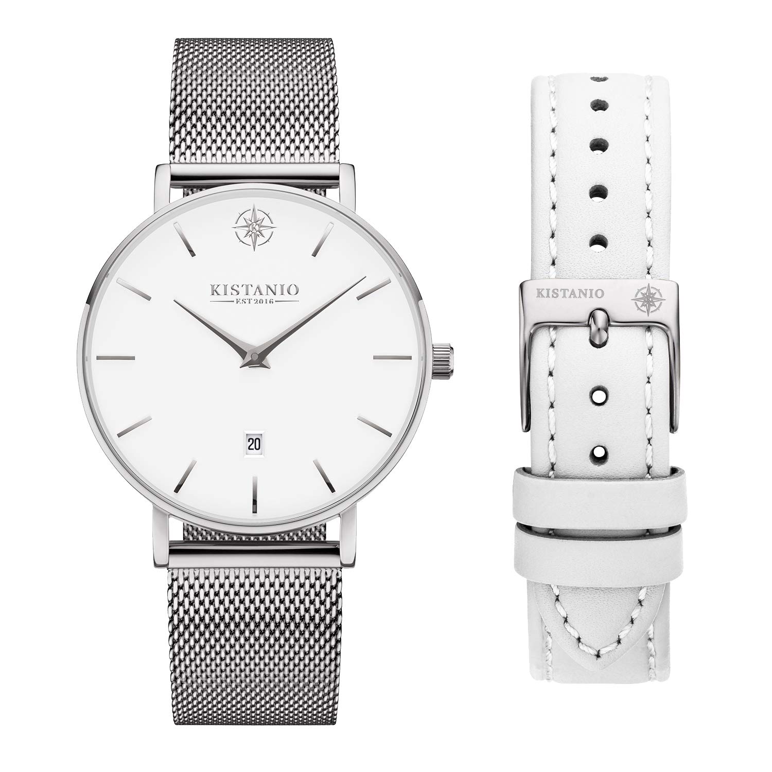 Kistanio Moyen SI-WH-M-L-WH Women's Watch with Sapphire Glass and Milanese Strap + Extra Leather Strap